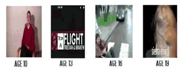 a collage of four images with age 10 13 16 and 19 written on them