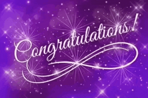 the word congratulations is written on a purple background