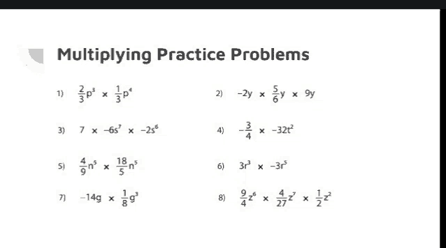 a list of multiplying practice problems with fractions
