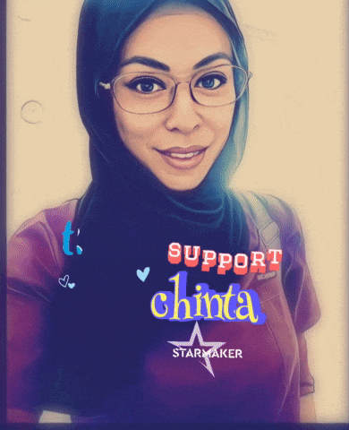 a woman wearing glasses and a hijab with the words support chinta on the bottom