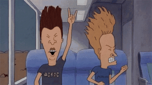 a cartoon of beavis and butthead with ac dc on their shirt