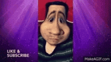 a cartoon of a man with a big nose on a purple background