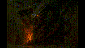 a painting of a dragon with red eyes