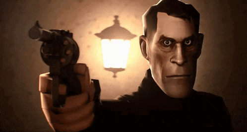 a cartoon character is holding a gun in front of a lamp