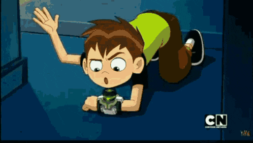 a ben 10 cartoon character is crawling on the ground