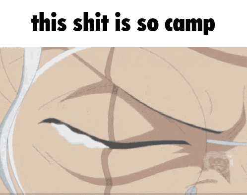a picture of a man with glasses and the words " this shit is so camp "