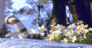 a snake is crawling through a field of flowers in a video game .