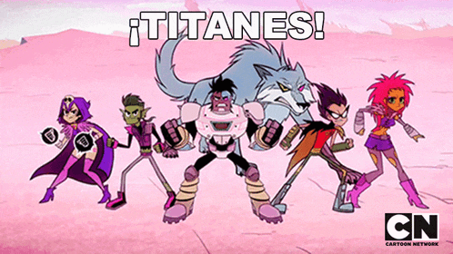 a group of cartoon characters are standing next to each other with the words titanes written above them