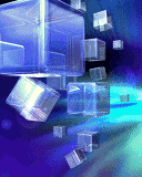 a bunch of cubes floating in the air on a blue background
