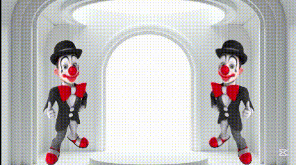 two clowns are standing next to each other in front of an archway
