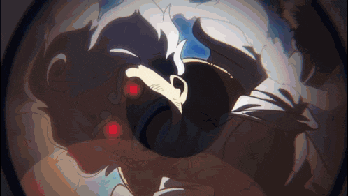 a drawing of a person with red eyes in a circle