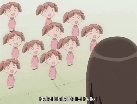 a girl stands in front of a group of cartoon characters with the words welcome to our country below them