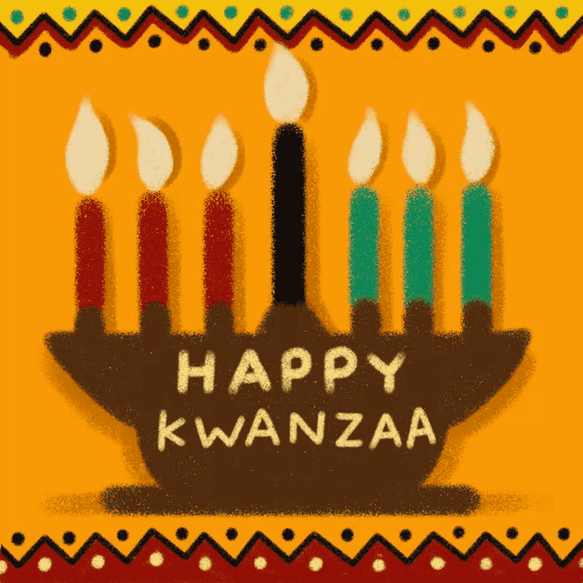 a happy kwanzaa greeting card with candles and a menorah
