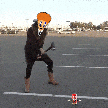 a pixel art of a man holding a hammer