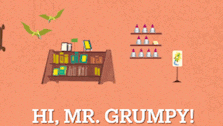 a mr grumpy cartoon character wearing a helmet and sunglasses says hi mr grumpy