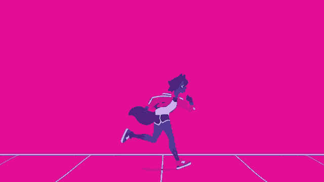 a cartoon of a woman running on a pink track .