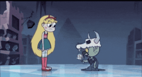 a star vs the forces of evil cartoon character standing next to a zombie