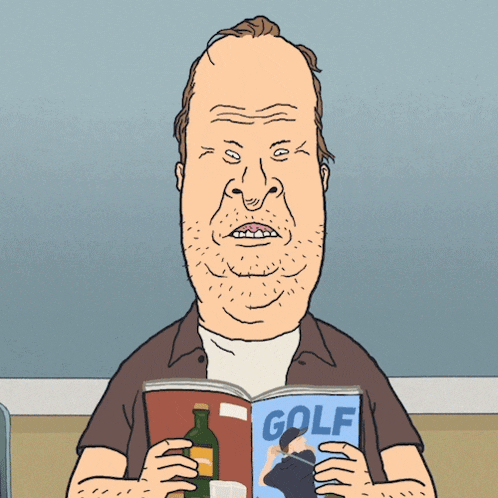 a cartoon of a man reading a magazine titled golf