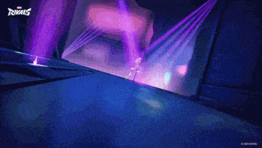 a video game called marvel rivals has a purple background
