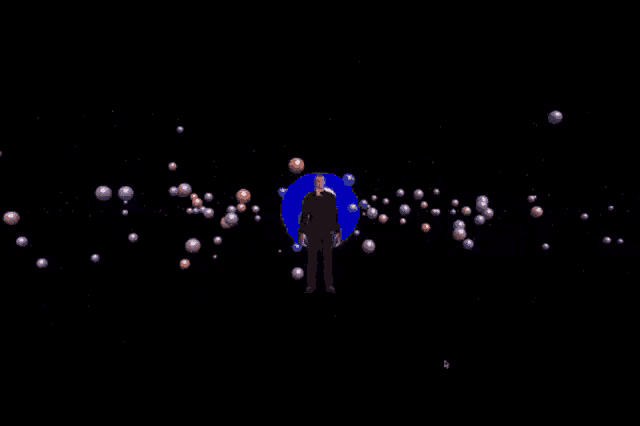 a computer generated image of a man in a blue circle with viyons written on the top