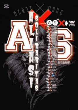 a poster with a lion and the letters a and s on a black background