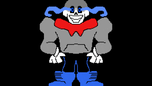 a pixel art of a skeleton wearing a red scarf