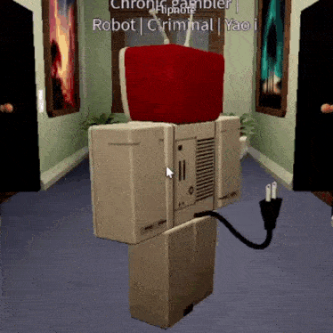 a video game character named robot is plugged into a power cord