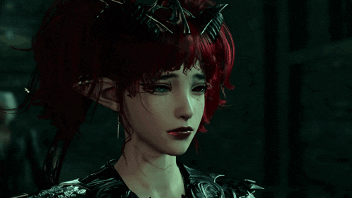 a woman with red hair and blue eyes is wearing a crown on her head