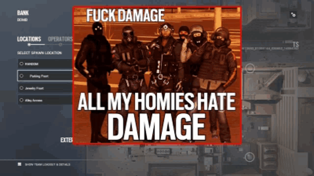 a screenshot of a video game that says " fuck damage "