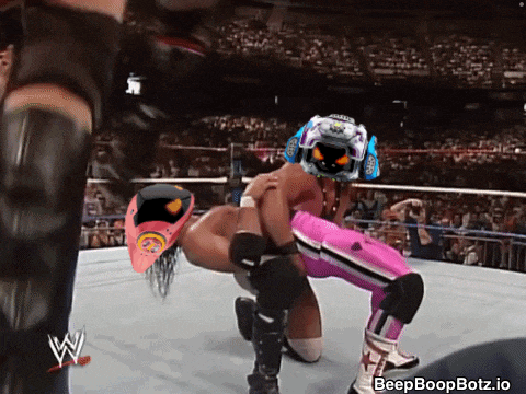 a wrestling match with the words beep boopbotz.io below it