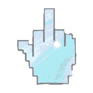 a pixelated hand giving the middle finger with a white background