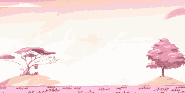 a pixel art of a landscape with a tree and a cloudy sky