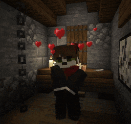 a minecraft character with hearts on their head
