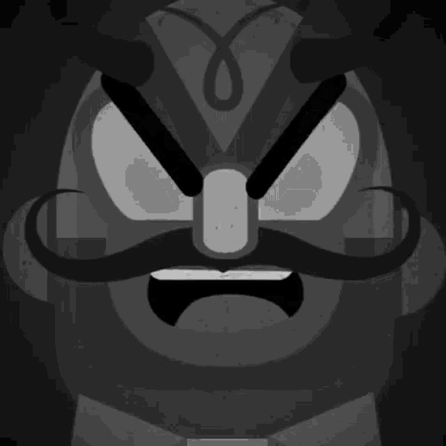 a cartoon character with horns and a mustache has an angry expression on his face