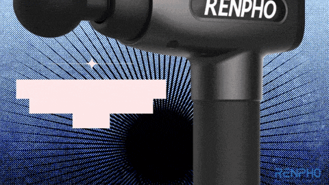a black renpho massage gun is sitting on a blue background