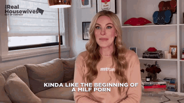 a woman says kinda like the beginning of a milf porn in a living room