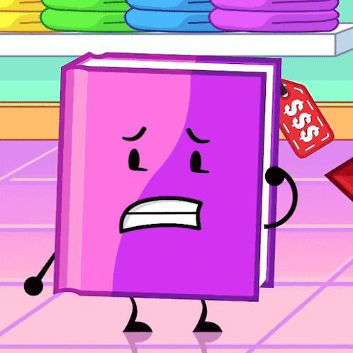 a purple book with a red tag that says $ 5