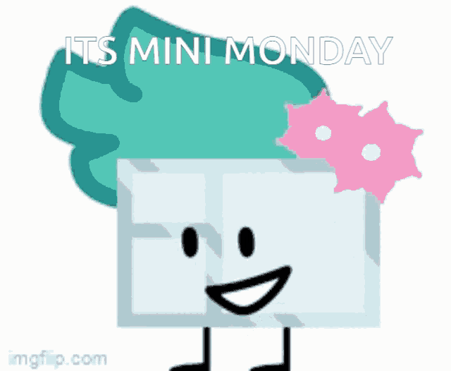 a cartoon character says it 's mini monday and has a flower in his hair