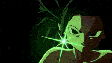a cartoon of a girl with green hair and a green light coming out of her mouth