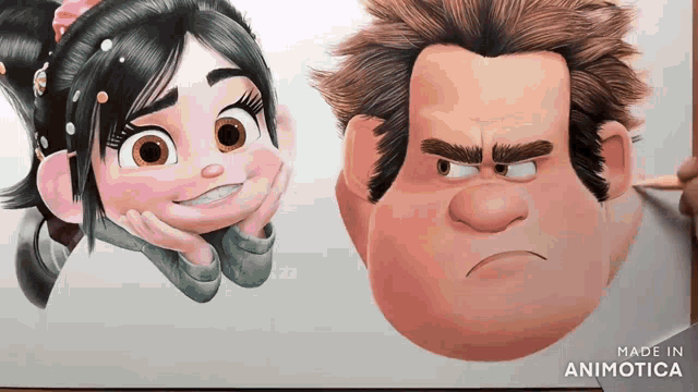 a drawing of a girl and a man with the words made in animatica on the bottom