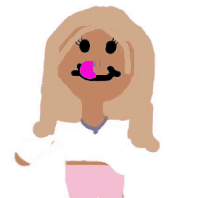 a drawing of a girl with purple hair and a green tongue sticking out