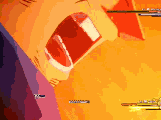a screenshot of a video game with the character gohan screaming