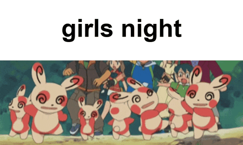 a group of cartoon rabbits are standing next to each other with the words girls night above them