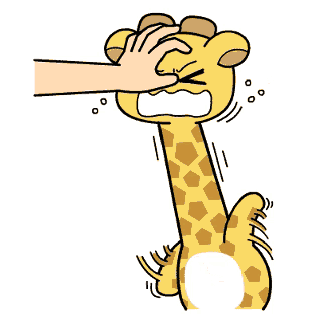 a cartoon drawing of a giraffe being touched by a hand