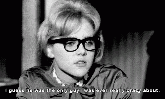 a woman wearing glasses says i guess he was the only guy i was ever really crazy about ..