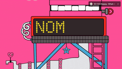 a cartoon drawing of a building with the word nom written on it