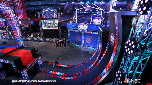 an aerial view of a stage for the american ninja warrior show
