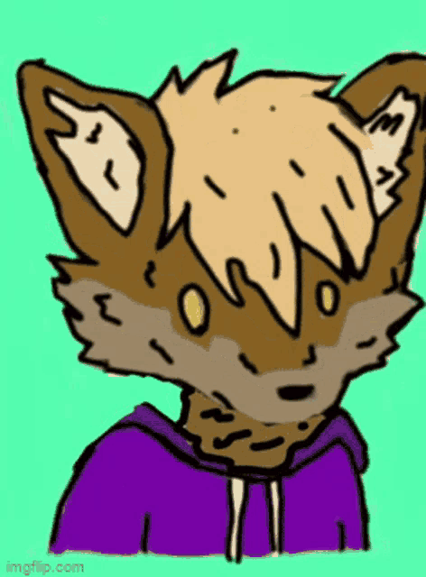 a drawing of a fox with a purple hoodie