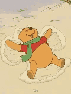 winnie the pooh is making a snow angel in this cartoon