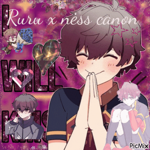 a picture of a boy with ruru x ness canon in the background